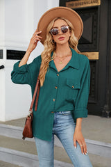 Solid Color Lapel Pocket Long Sleeve Coat