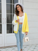 Loose Stitching Color Matching Sweater Coat