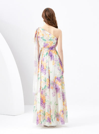 Bow Slim Long Floral Holiday Dress