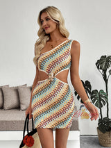 Holiday Style Striped One-shoulder Dress