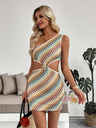 Holiday Style Striped One-shoulder Dress