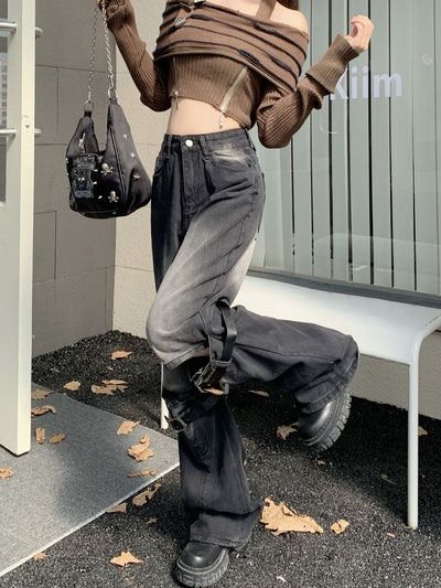 Retro Stitching Ripped Jeans