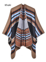 Retro Travel Cloak Jacquard Warm Split Scarf