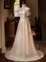 A-Line Champagne Sequins Wedding Dress