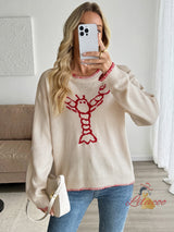 Contrasting Animal Pattern Round Neck Sweater