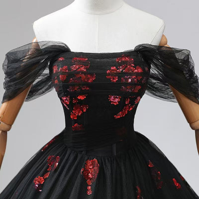 Black Tulle Sequins Prom Dress