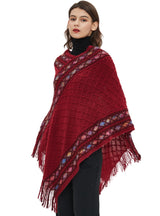 Folk Style Knitted Pullover Cloak Shawl