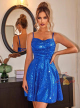 Spaghetti Straps Sequins Short Party Dress