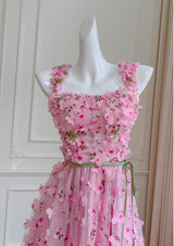 Pink Flower Sling Slim Dress