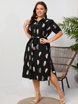 Black Printed Short-sleeved Plus Size Dress