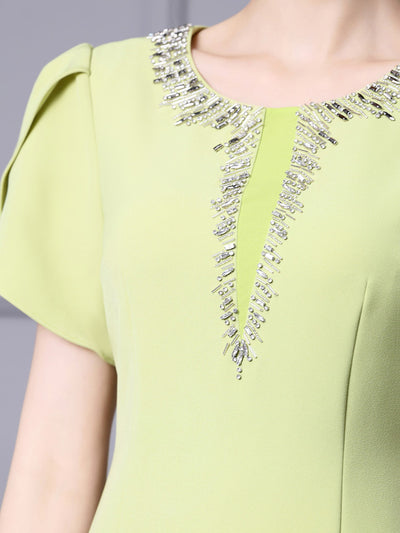 Green Short Sleeve Beading Mother Of The Bride Dress