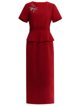 Red Short Sleeve Beading Mother Of The Bride Dress