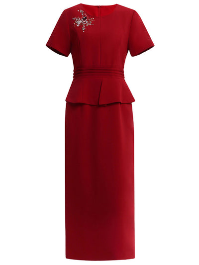 Red Short Sleeve Beading Mother Of The Bride Dress