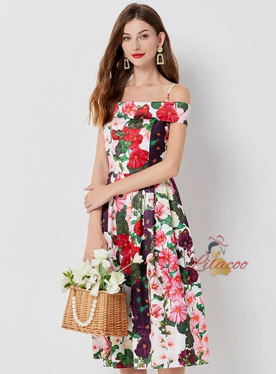 Summer Floral Print Suspender Dress