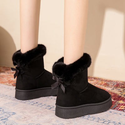Plush Thick Bow Snow Boots