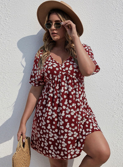 Holiday Style Printed V-neck Dress