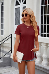 Solid Color Round Neck Short Sleeve T-shirt