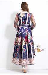 Vintage V-neck Lantern Sleeve Printed Dress