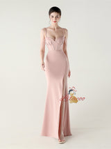Mermaid Spaghetti Straps Split Bading Prom Dress