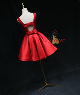 Red Satin Backless Bow Homecoming Dress