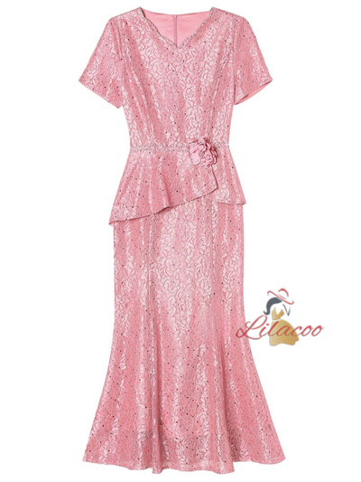 Red Lace Beading Flower Mother Of The Bride Dress
