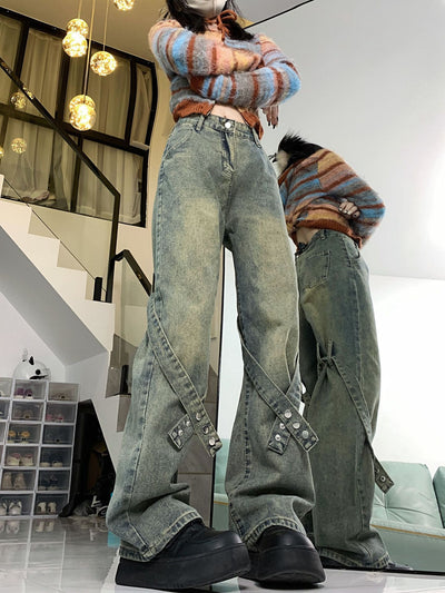 Retro High Street Wide-leg Pants Jeans