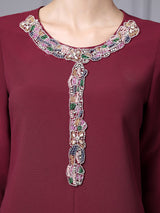 Burgundy Long Sleeve Beading Mother Of The Bride Dress