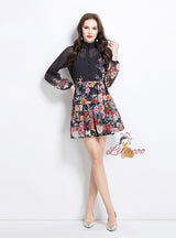 Retro Lantern Sleeve Slim Printed Dress