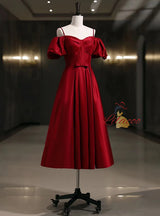 Burgundy Spaghetti Straps Prom Dress