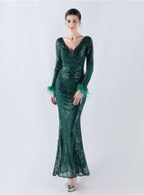 Long Sleeve Mermaid Sequins Prom Dress