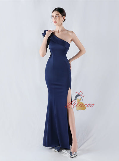One Shoulder Split Beading Prom Dress