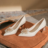 Thick-heeled Beads Wedding Dress Shoes