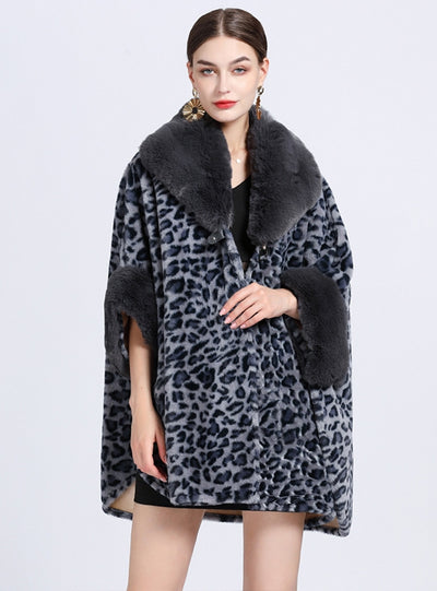 Wool-padded Imitation Rex Rabbit Fur Collar Shawl Cloak