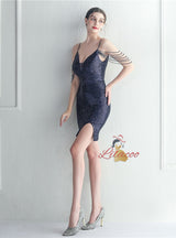 Spaghetti Straps Beading Short Prom Dress