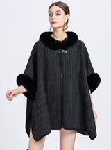 Imitation Rex Rabbit Fur Collar Shawl Cloak