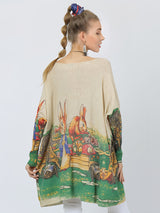 Cartoon Printed Rabbit Pullover Sweater