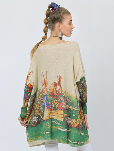 Cartoon Printed Rabbit Pullover Sweater