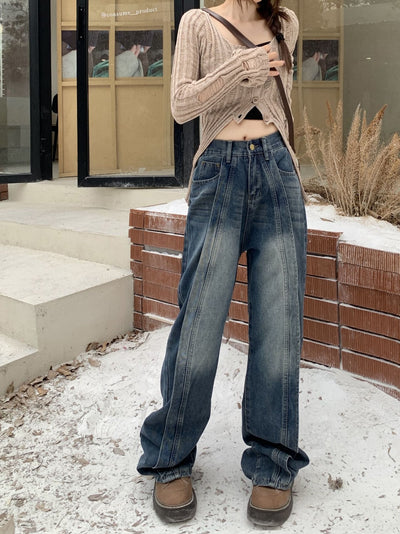 Spliced Wide-leg Loose Jeans