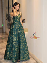Dark Green Spaghetti Straps Prom Dress