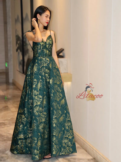 Dark Green Spaghetti Straps Prom Dress
