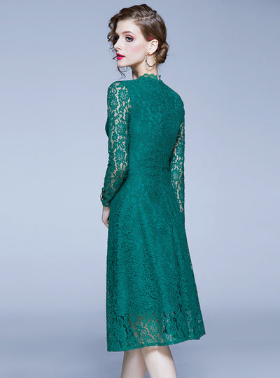 Long Sleeve Lace Slim Mid-length Dress