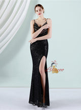 Burgundy Mermaid Sequins Spaghetti Straps Prom Dress