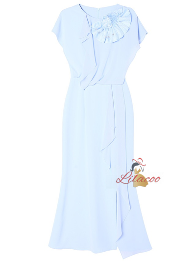 Light Blue Chiffon 3D Flower Mother Of The Bride Dress