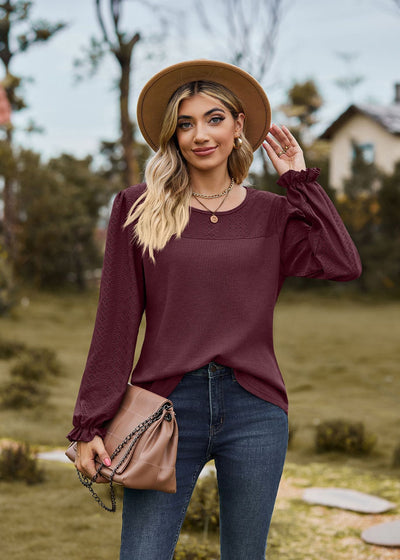 Spliced Round Neck Long Sleeve T-shirt