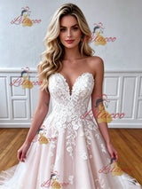 Tulle Appliques Strapless Wedding Dress