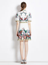 Retro Printed Short-sleeved Shirt Dress