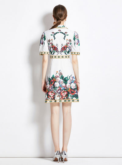 Retro Printed Short-sleeved Shirt Dress