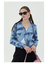 V-neck Long Sleeve Retro Tie-dyeing Sweater