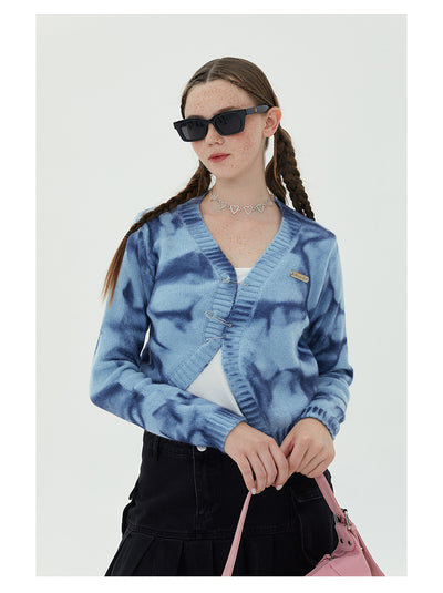 V-neck Long Sleeve Retro Tie-dyeing Sweater