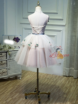 Pink Tulle Straps Appliques Homecoming Dress